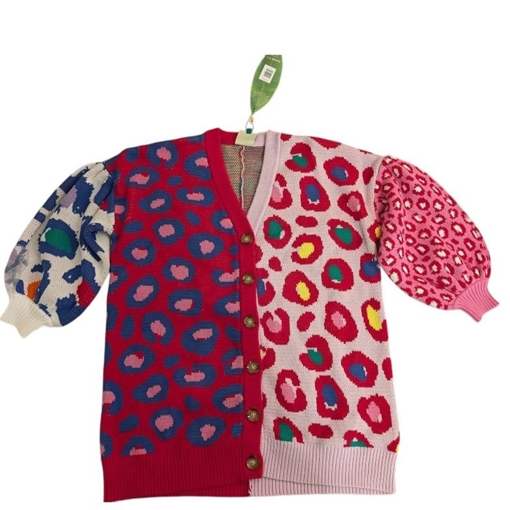 FARM Rio Leopard Pop Mid Length Cardigan XS 100% Cotton NEW Oversized Maximalism - Picture 3 of 9